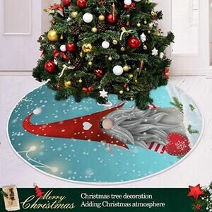Christmas Traditional Gnome Tomte Standing with Red Heart Christmas Tree Skirt